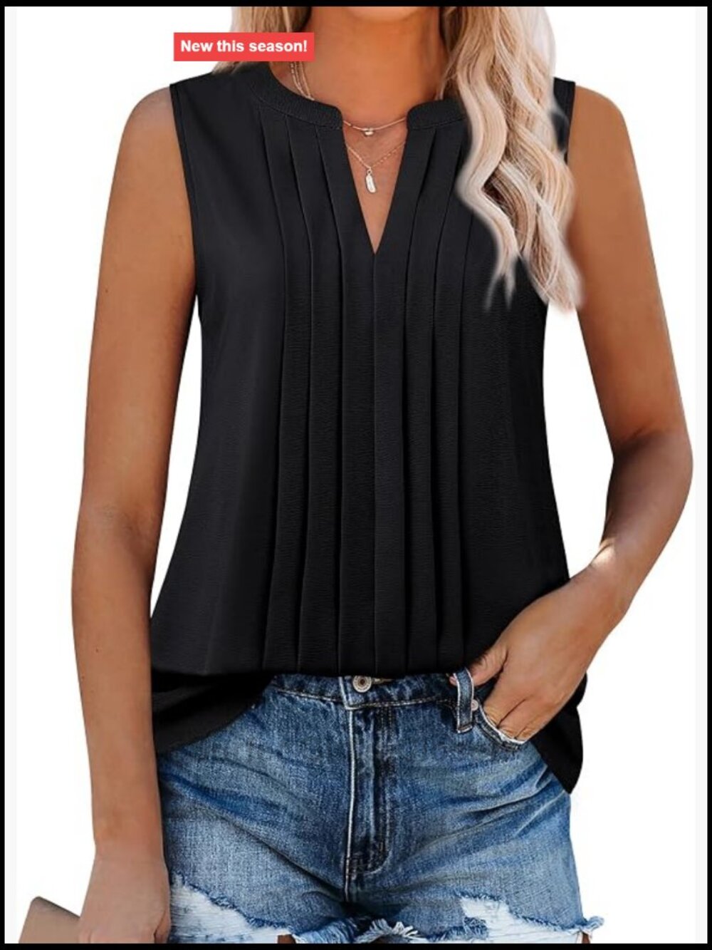 Sleeveless Chiffon Tank Top V Neck Pleated Blouse Business Casual
